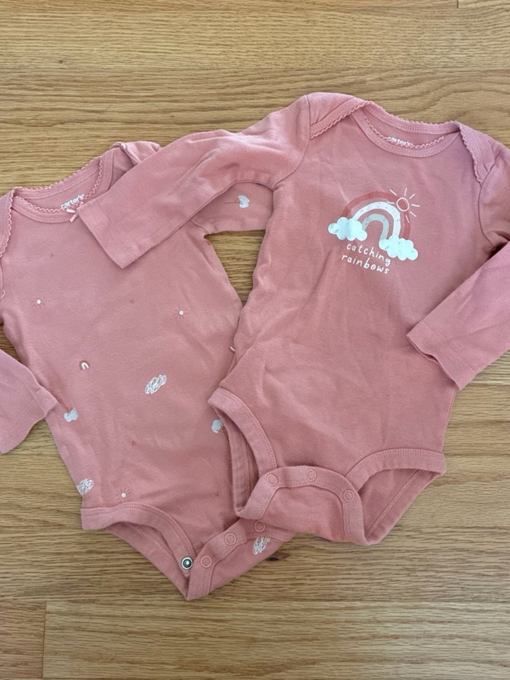 Carter's Dusty Pink Long-Sleeve Baby One-Piece Set with Rainbow Print (2-Pack)